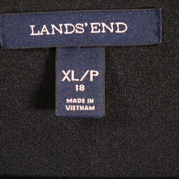 Lands End Black Velvet Skater Dress Womens XL Petite 3/4 Sleeve Fit Flare - Picture 2 of 16